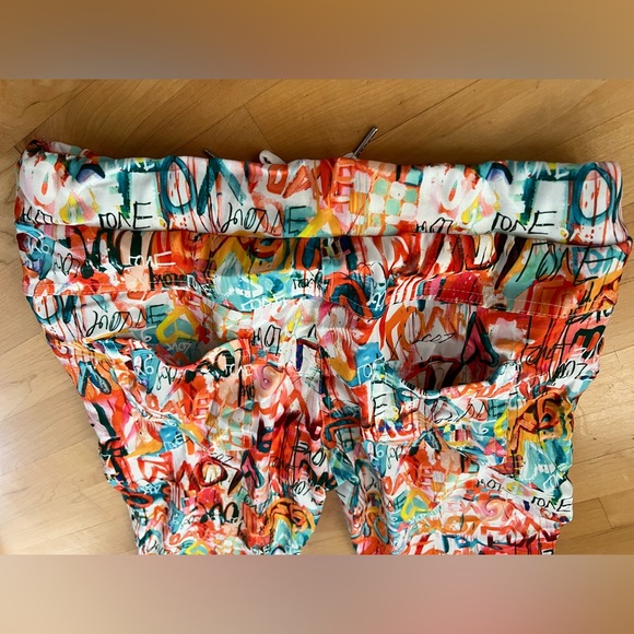 🧡LOVE Grafitti Abstract Drawstring Joggers / Pants | Orange/Teal | S/M - Picture 12 of 17